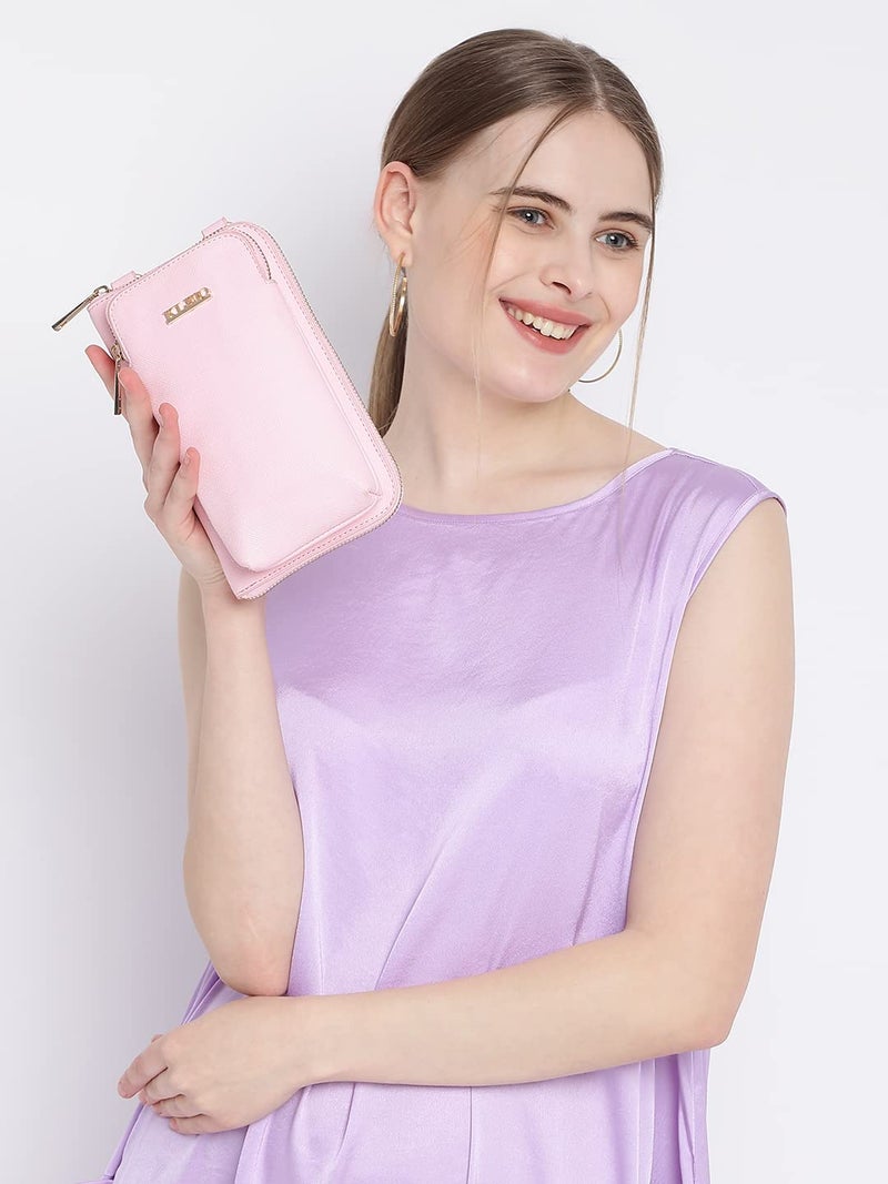 KLEIO PU Leather Multifunctional Mobile Sling Bag for Women - Pink - Image 5